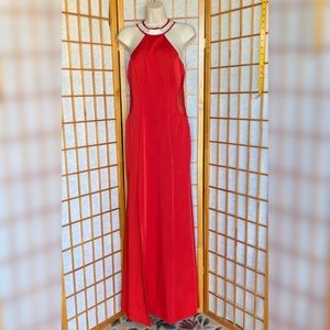 Red Soiéblu Evening Gown with Rhinestone Collar